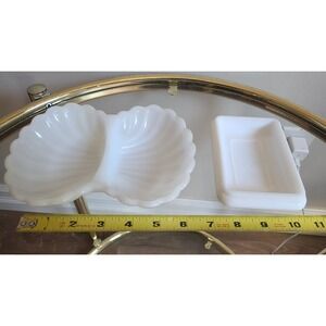 Vintage Avon Milk Glass Vanity Set Shell Trinket Dish and Rectangular Soap Tray